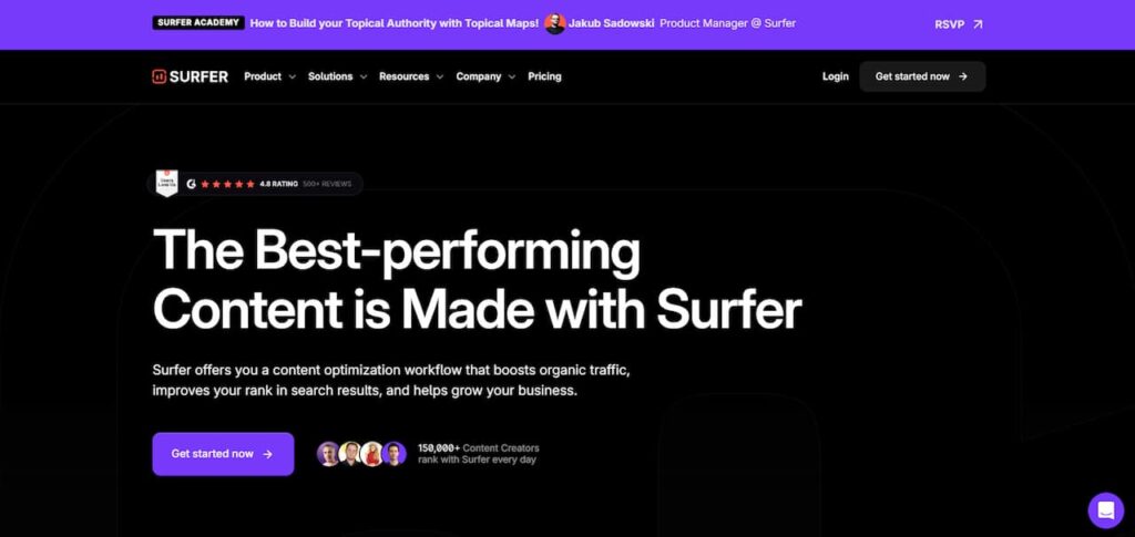 SurferSEO home page