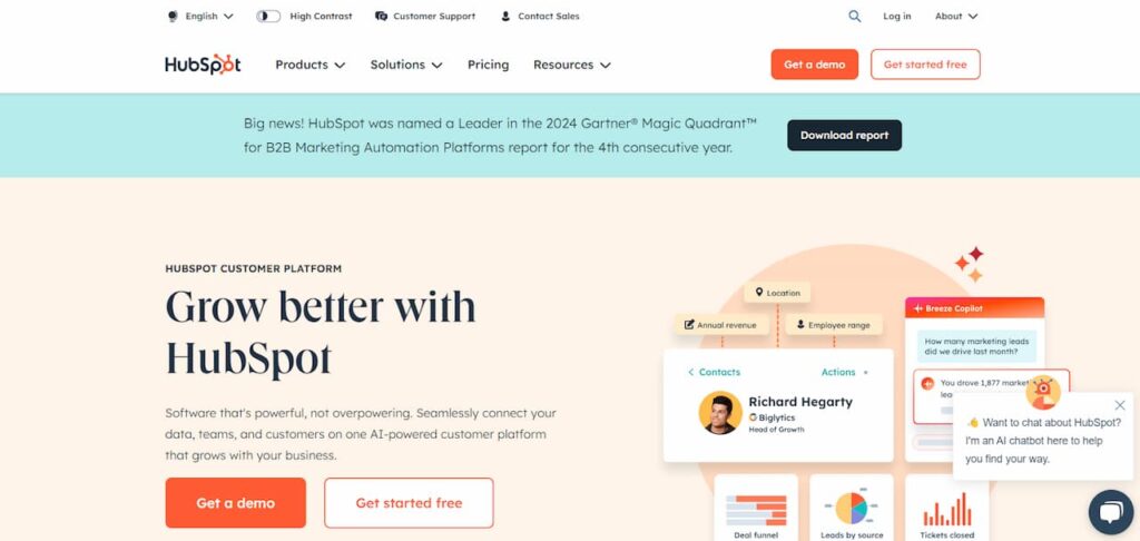 HubSpot home page